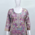 Lavender Printed Silk Suit with Embellished Neckline and Organza Dupatta. - Mangaldeep NX