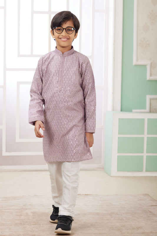 Lavender Sequin Kurta for Boys for Weddings and Celebrations - Mangaldeep NX