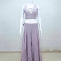 Lavender Silk Crop Top Sharara Set with Embroidered Jacket - Mangaldeep NX