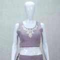 Lavender Silk Crop Top Sharara Set with Embroidered Jacket - Mangaldeep NX