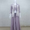 Lavender Silk Crop Top Sharara Set with Embroidered Jacket - Mangaldeep NX