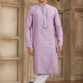 Lavender Silk Kurta Pyjama Set for Men with Mirror Embellished Placket - Mangaldeep NX