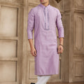 Lavender Silk Kurta Pyjama Set for Men with Mirror Embellished Placket - Mangaldeep NX