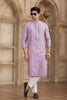Lavender Silk Kurta Pyjama Set for Men with Mirror Embellished Placket - Mangaldeep NX