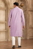 Lavender Silk Kurta Pyjama Set for Men with Mirror Embellished Placket - Mangaldeep NX