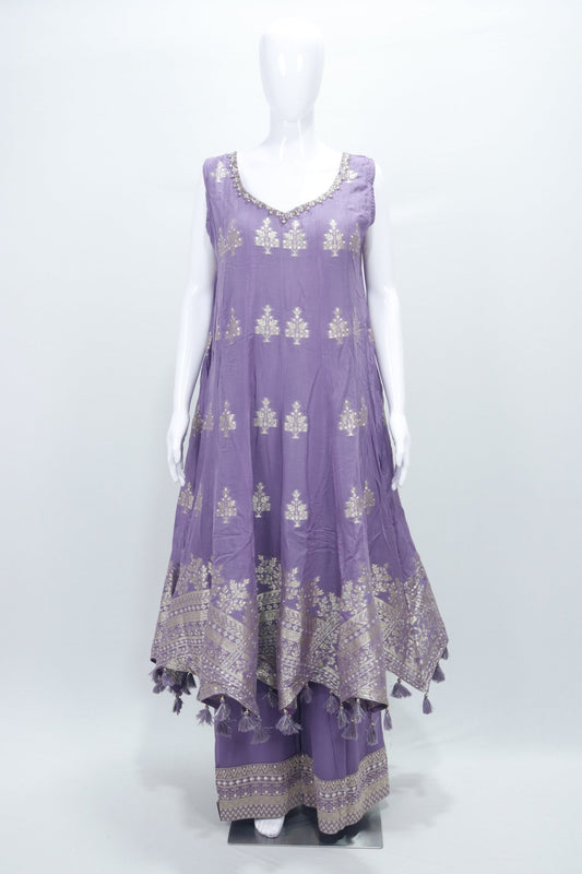 Lavender Sleeveless Anarkali Suit Set with Gota Patti Embroidery and Dupatta Festive Ethnic Wear for Women - Mangaldeep NX