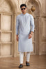 Light Blue Silk Kurta Pyjama Set for Men with Mirror Work Placket - Mangaldeep NX