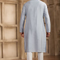 Light Blue Silk Kurta Pyjama Set for Men with Mirror Work Placket - Mangaldeep NX