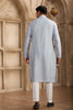 Light Blue Silk Kurta Pyjama Set for Men with Mirror Work Placket - Mangaldeep NX