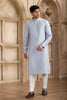Light Blue Silk Kurta Pyjama Set for Men with Mirror Work Placket - Mangaldeep NX