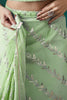 Light Green Organza Saree with Gold Leaf Vine Print and Sequin Lace Border - Mangaldeep NX