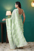 Light Green Organza Saree with Gold Leaf Vine Print and Sequin Lace Border - Mangaldeep NX