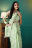 Light Green Organza Saree with Gold Leaf Vine Print and Sequin Lace Border - Mangaldeep NX
