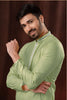 Light Green Printed Art Silk Kurta for Men with Off - White Pyjama - Mangaldeep NX