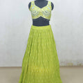 Lime Green Embroidered Lehenga Choli with Mirror Work and Blue Border Dupatta - Mangaldeep NX