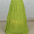Lime Green Embroidered Lehenga Choli with Mirror Work and Blue Border Dupatta - Mangaldeep NX