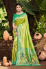 Lime Green Kanjivaram Silk Saree with Turquoise Zari Woven Border and Floral Pallu - Mangaldeep NX
