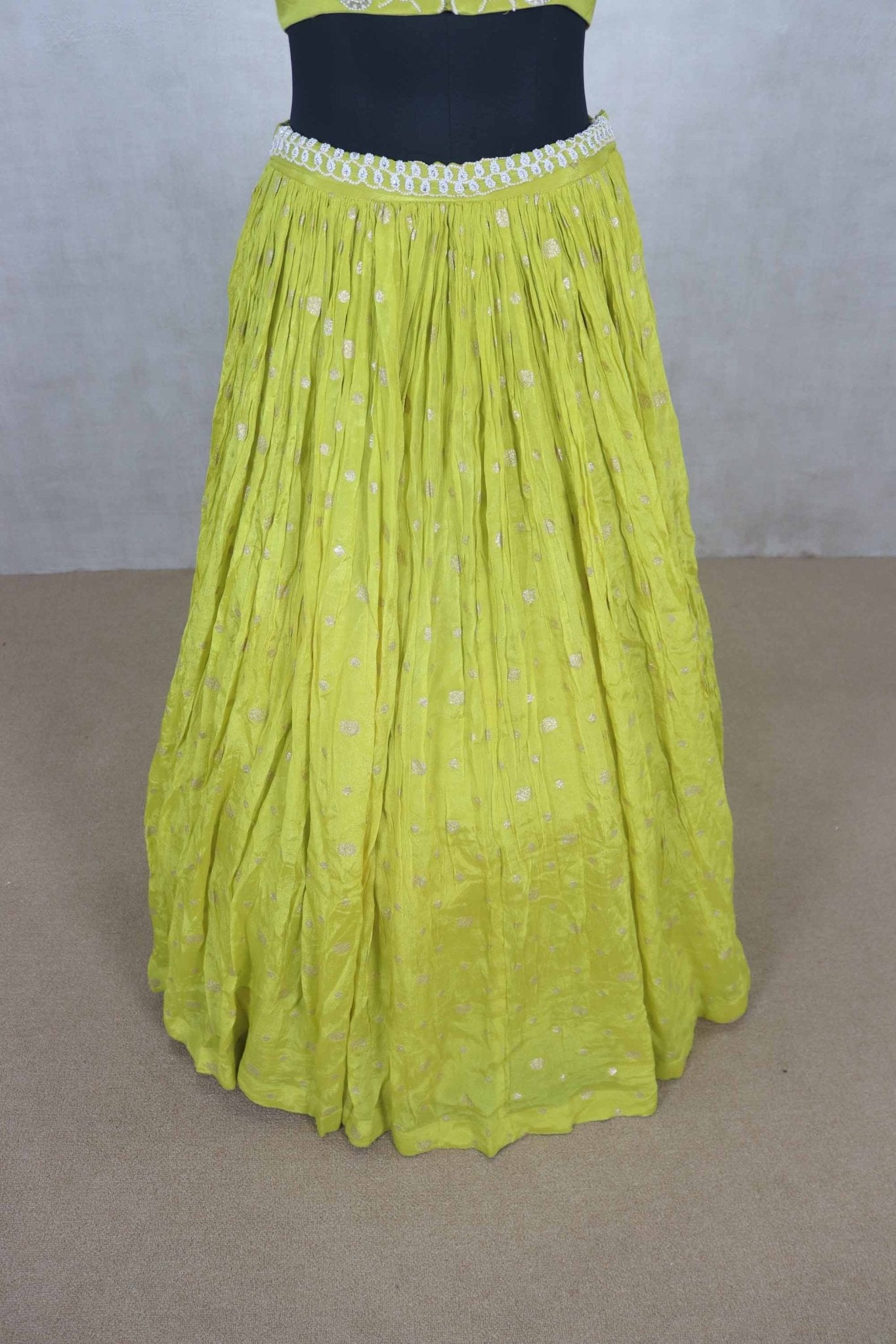 Lime Green Mirror Work Lehenga Choli with Ruffle Dupatta - Mangaldeep NX