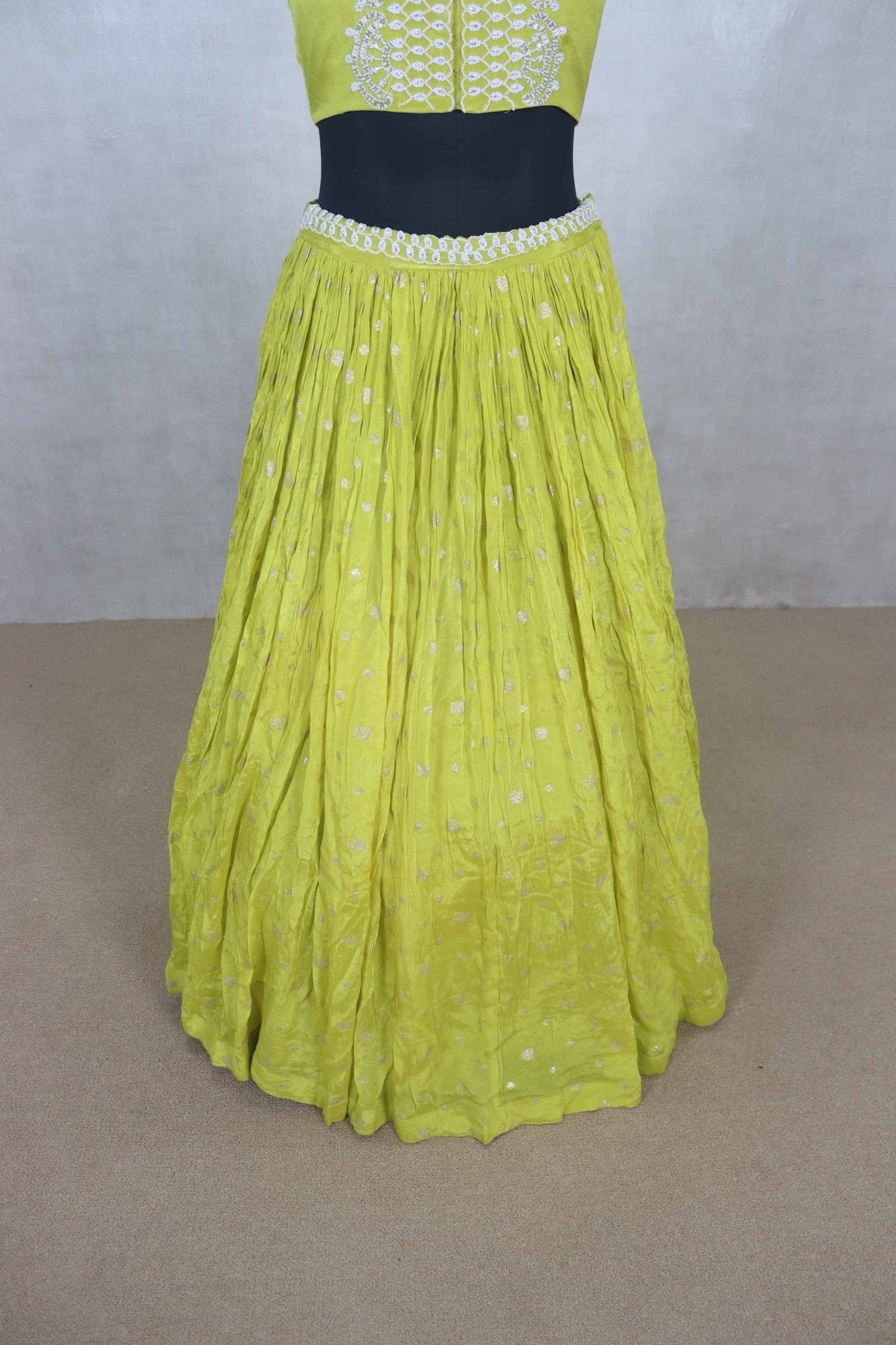 Lime Green Mirror Work Lehenga Choli with Ruffle Dupatta - Mangaldeep NX