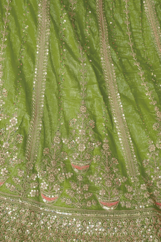 Lime Green Sequin Embroidered Lehenga Choli with Dupatta - Mangaldeep NX