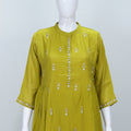 Lime Green Silk Blend Kurta Set with Mirror Work Dupatta - Mangaldeep NX
