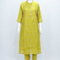 Lime Green Silk Blend Kurta Set with Mirror Work Dupatta - Mangaldeep NX
