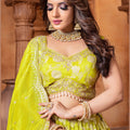 Lime Green Silk Bridal Lehenga Choli with Zari and Sequin Embroidery - Mangaldeep NX