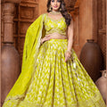 Lime Green Silk Bridal Lehenga Choli with Zari and Sequin Embroidery - Mangaldeep NX