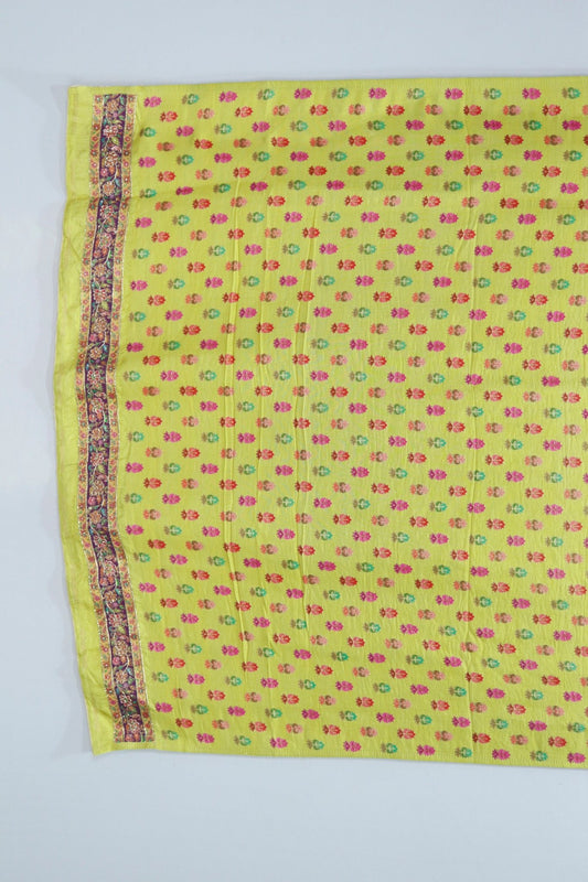 Lime Yellow Printed Saree with Colorful Rajasthani Folk Art and Tassel Pallu - Mangaldeep NX
