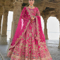 Lovely Fuchsia Pink Bridal Lehenga Choli with Heavy Zari and Intricate Embroidery - Mangaldeep NX