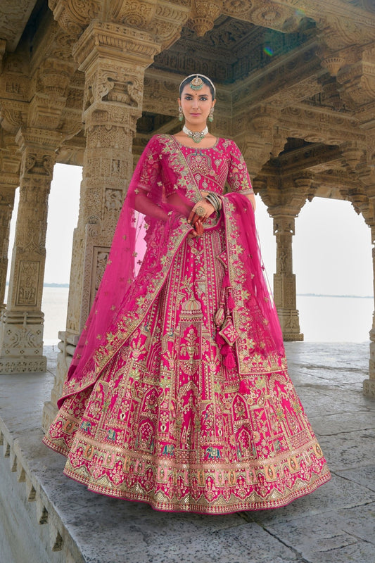 Lovely Fuchsia Pink Bridal Lehenga Choli with Heavy Zari and Intricate Embroidery - Mangaldeep NX