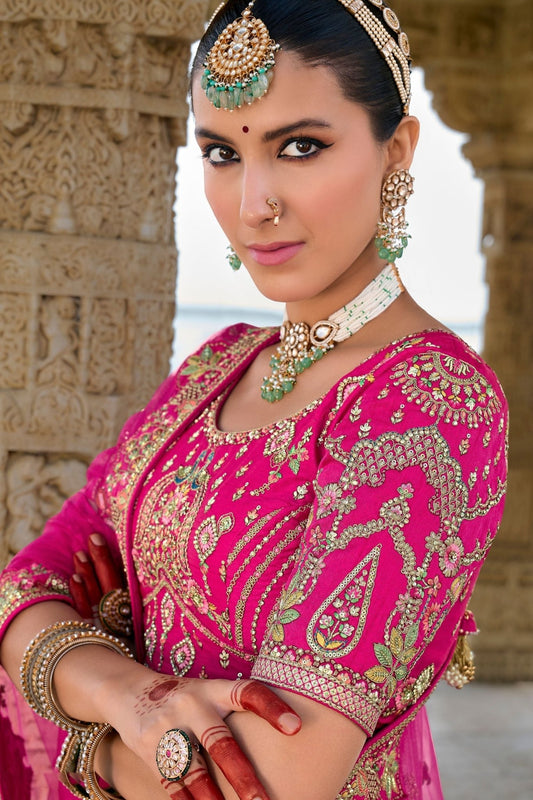 Lovely Fuchsia Pink Bridal Lehenga Choli with Heavy Zari and Intricate Embroidery - Mangaldeep NX
