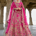 Lovely Fuchsia Pink Bridal Lehenga Choli with Heavy Zari and Intricate Embroidery - Mangaldeep NX