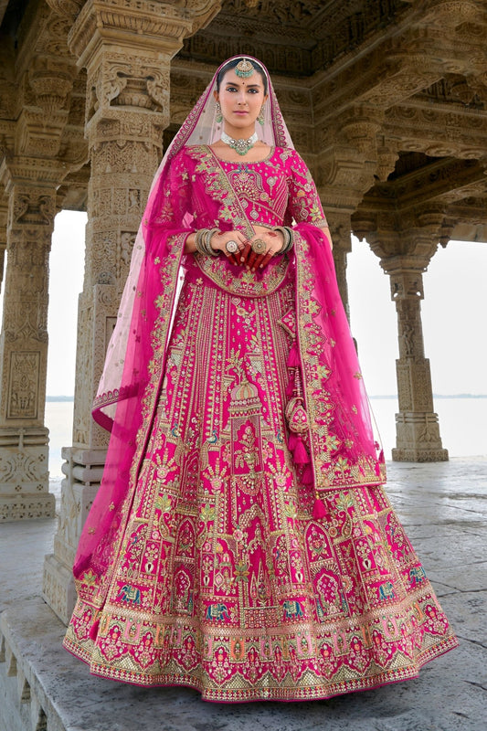 Lovely Fuchsia Pink Bridal Lehenga Choli with Heavy Zari and Intricate Embroidery - Mangaldeep NX