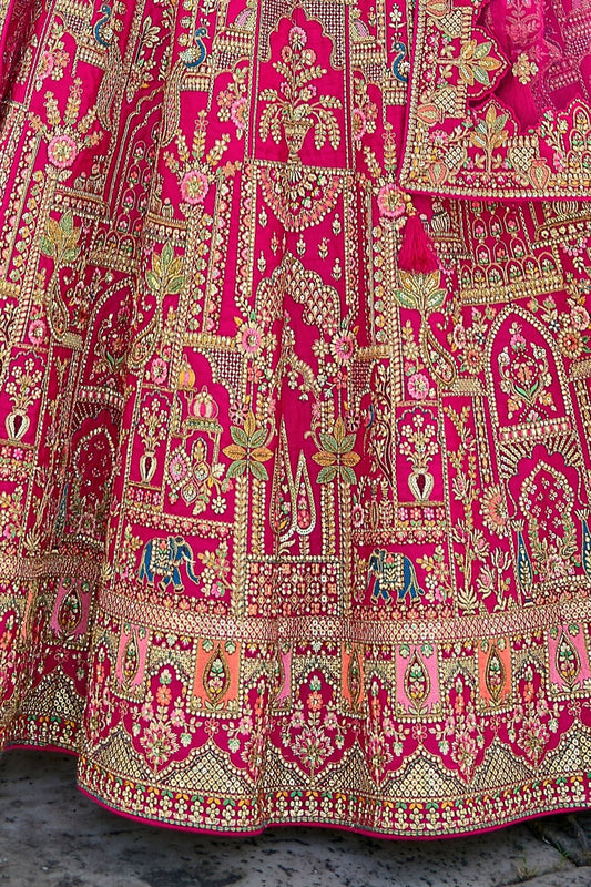 Lovely Fuchsia Pink Bridal Lehenga Choli with Heavy Zari and Intricate Embroidery - Mangaldeep NX