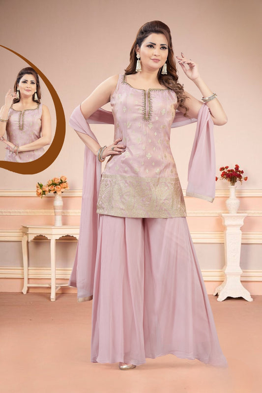 Lovely Pink Silk Embroidered Salwar Suit - Mangaldeep NX
