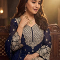 Elegant Navy Blue Georgette Embroidered Readymade Palazzo Suit with Dupatta for Women