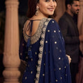 Elegant Navy Blue Georgette Embroidered Readymade Palazzo Suit with Dupatta for Women
