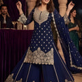Elegant Navy Blue Georgette Embroidered Readymade Palazzo Suit with Dupatta for Women