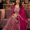 Delicate Pink Georgette Embroidered Readymade Palazzo Suit with Dupatta for Women