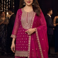 Delicate Pink Georgette Embroidered Readymade Palazzo Suit with Dupatta for Women