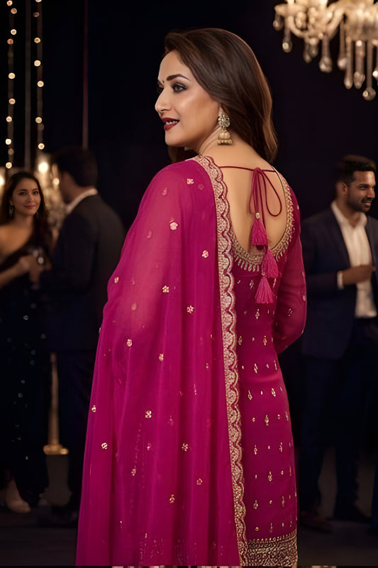 Delicate Pink Georgette Embroidered Readymade Palazzo Suit with Dupatta for Women