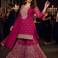 Delicate Pink Georgette Embroidered Readymade Palazzo Suit with Dupatta for Women