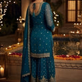 Trendy Teal Green Georgette Embroidered Readymade Palazzo Suit with Dupatta for Women