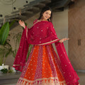 Magenta and Orange Embroidered Anarkali Suit with Dupatta for Festival - Mangaldeep NX