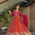 Magenta and Orange Embroidered Anarkali Suit with Dupatta for Festival - Mangaldeep NX