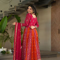 Magenta and Orange Embroidered Anarkali Suit with Dupatta for Festival - Mangaldeep NX