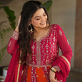Magenta and Orange Embroidered Anarkali Suit with Dupatta for Festival - Mangaldeep NX