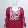 Magenta Chikankari Cotton Kurta Set with Embroidered Dupatta for Women - Mangaldeep NX