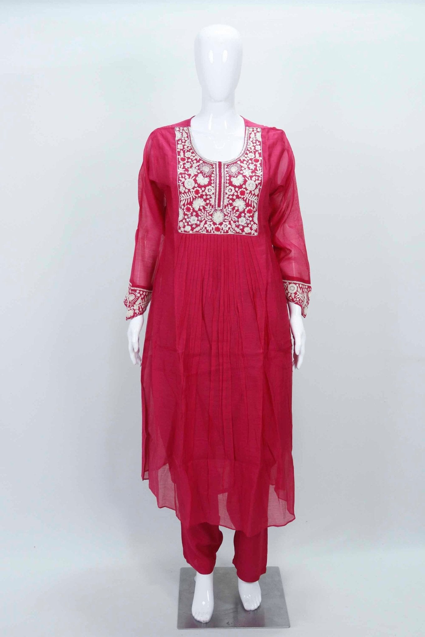Magenta Chikankari Cotton Kurta Set with Embroidered Dupatta for Women - Mangaldeep NX